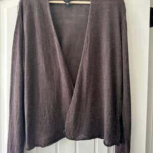 Eileen Fisher Cardigan Womens L Brown Linen Blend Open Front Lightweight